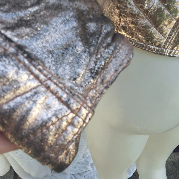 River Island Distressed Rose/ Gold leather bomber jacket S UK8 - Picture 8 of 14